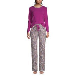 Women's Cotton Jersey Knit Pajamas Set Shirt and Pants Set Dark Pink Purple 00 0